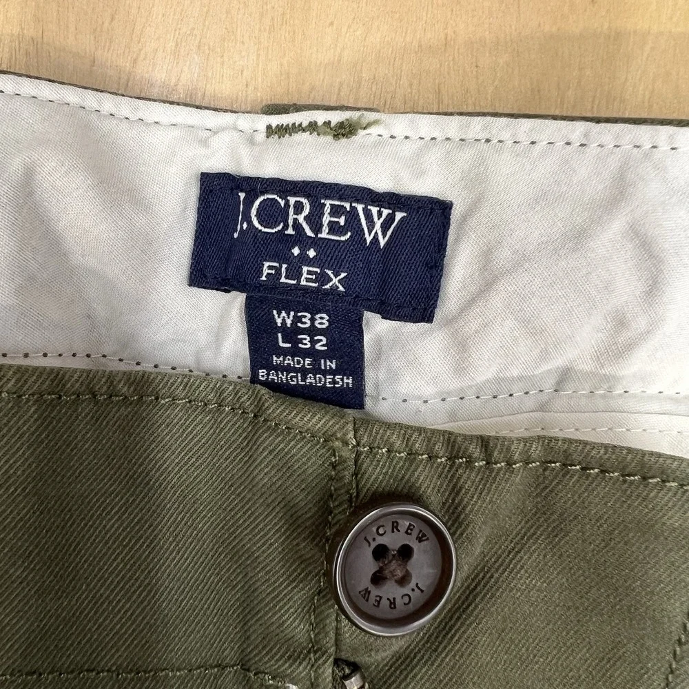 J Crew Flex Military Cargo Pants Mens 38x32 Slim Straight Green Twill Stretch